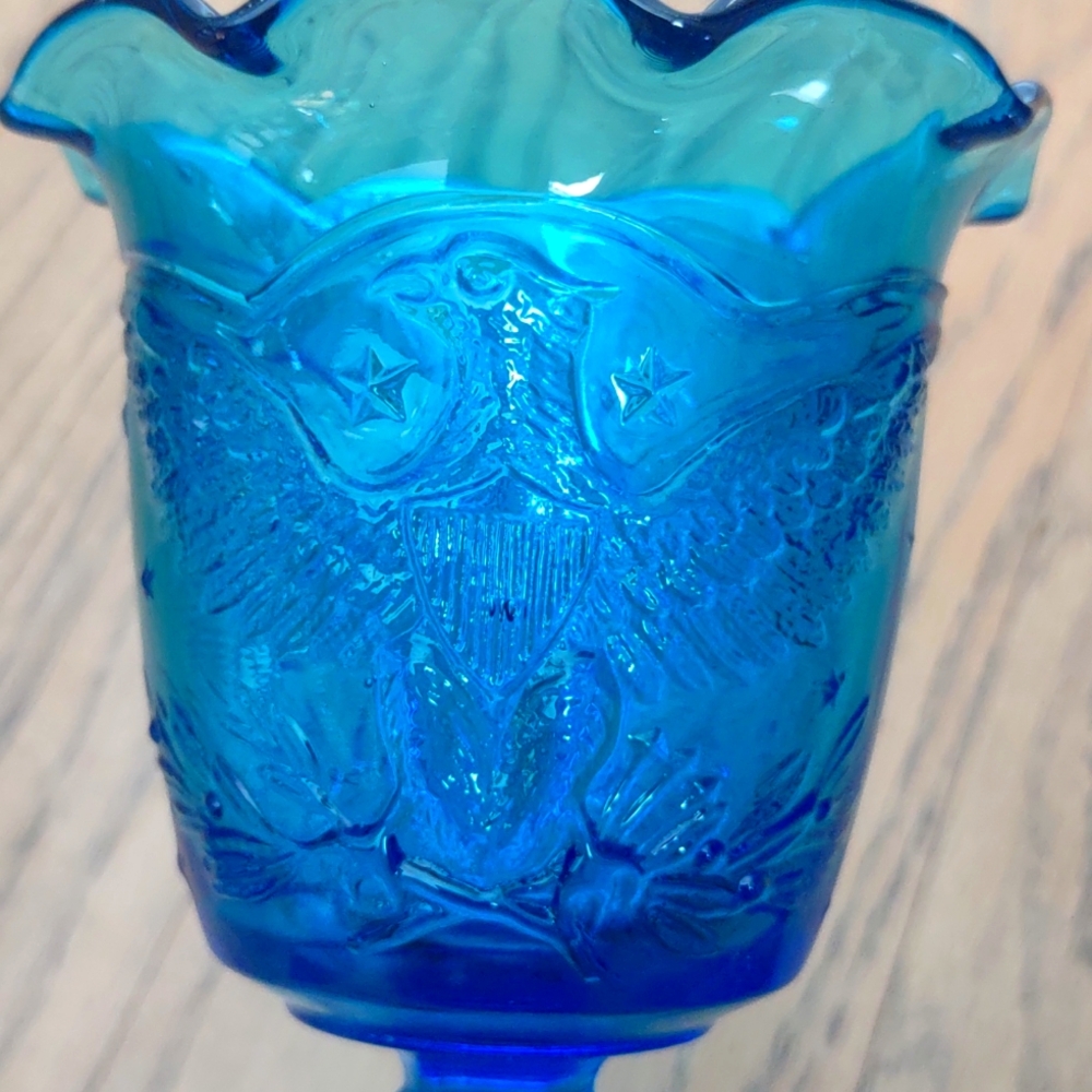 LE Smith Cobalt Blue American Eagle Stars Glass Goblet - Picture 2 of 8